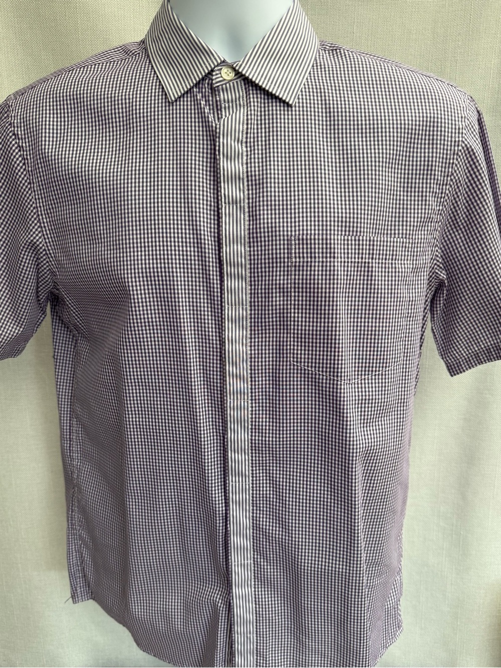 Michael Kors Short-Sleeve Checked Button-Down Shirt - Purple & White